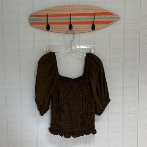 Old Navy Olive Green Smocked Puff-Sleeve Top